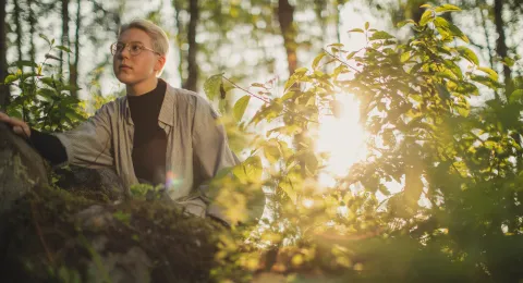 LUT University student on the forest near by Lake Saimaa 