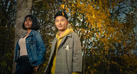 LUT University students standing in the woods