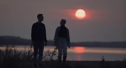 LUT University students walking in sunset