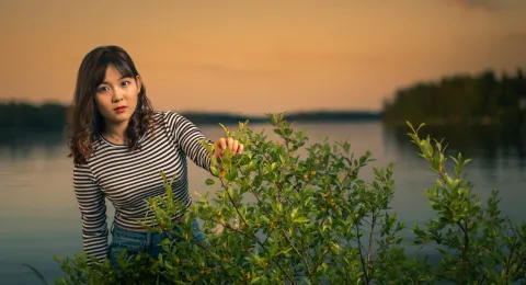 LUT University Student at the Saimaa lakeside at sunset