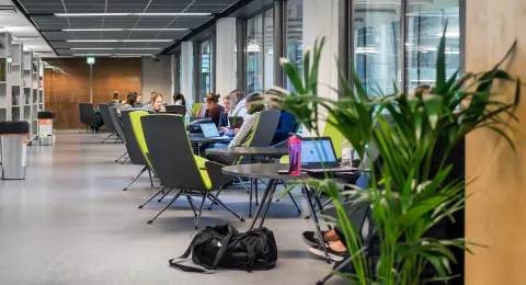 Opiskelijoita kirjastossa.