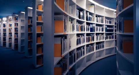 Kirjahyllyjä kirjastossa.