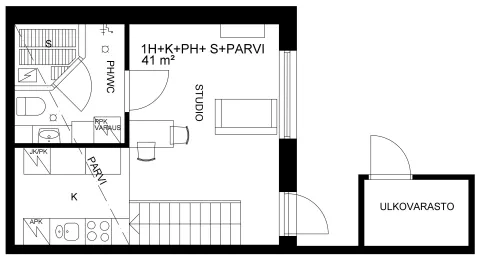 Tutkija-asuntojen pohjapiirros.