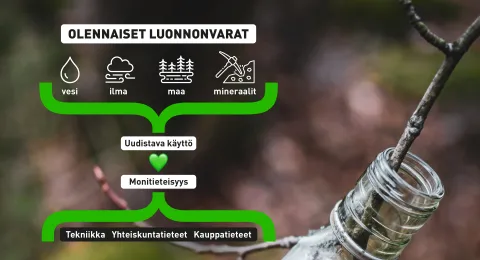 Olennaisiin luonnonvaroihin lukeutuvat vesi, ilma, maa ja mineraalit. Luonnonvarojen uudistavaa käyttöä tutkitaan LUTissa monitieteisesti kaikilla tieteenaloilla: tekniikan alalla, kauppatieteissä ja yhteiskuntatieteissä.