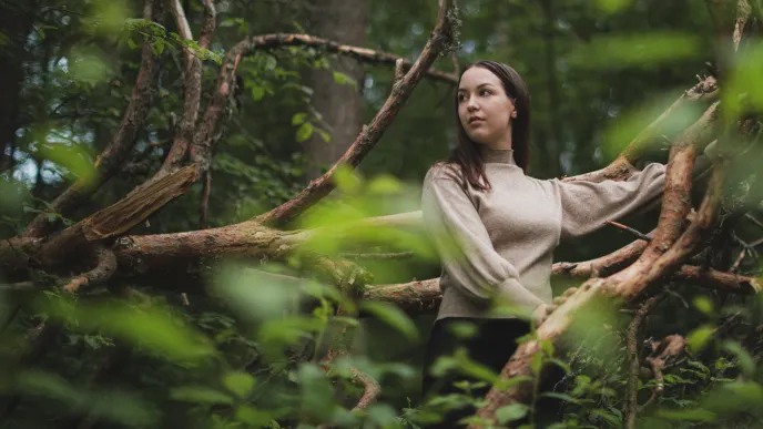 LUT University student walking in the woods