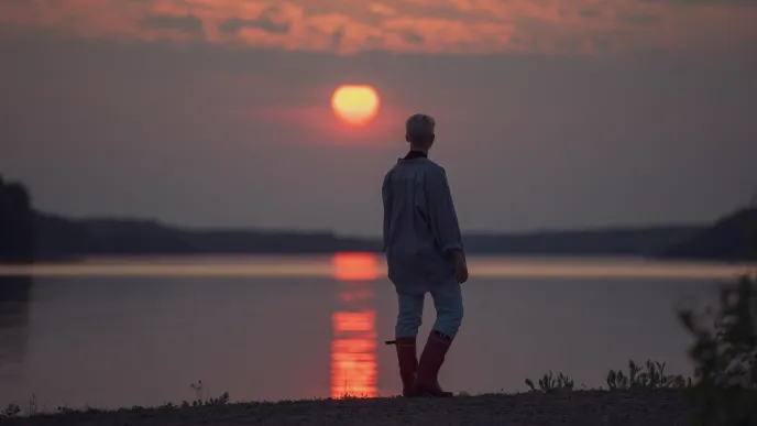 Student in sunset at lake Saimaa Lappeenranta LUT University