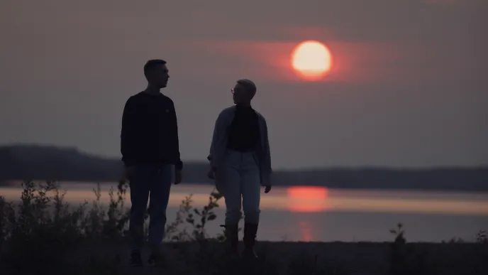 LUT University students walking in sunset