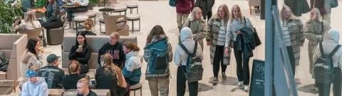 Opiskelijoita yliopiston käytävällä.