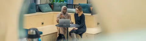 Ympäristötekniikan opiskelijoita työskentelemässä tietokoneella.