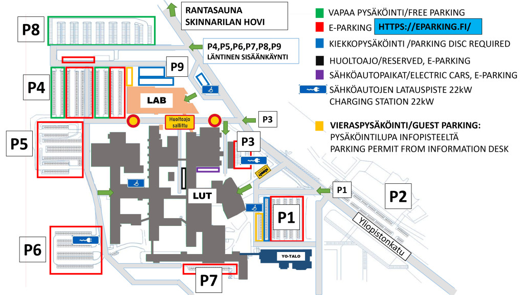 Pysäköintikartta Lappeenrannan kampuksella