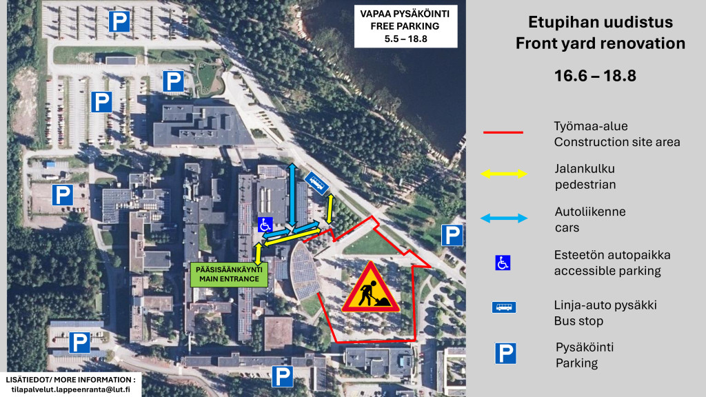 Liikenteen poikkeusjärjestelyt Lappeenrannan kampuksella.