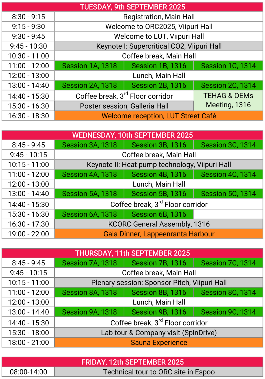 ORC 2025 Schedule at a glance