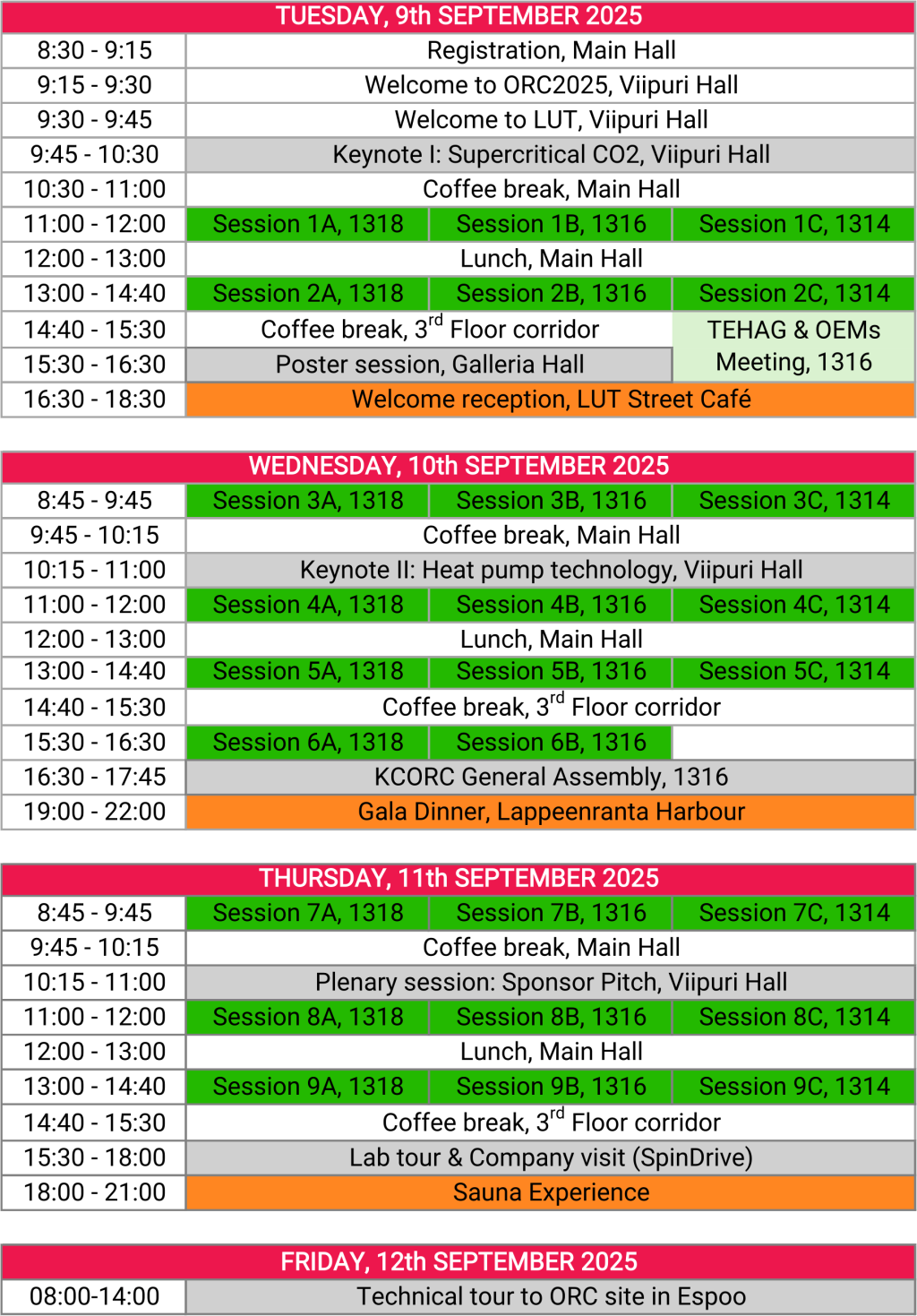 ORC 2025 schedule at a glance