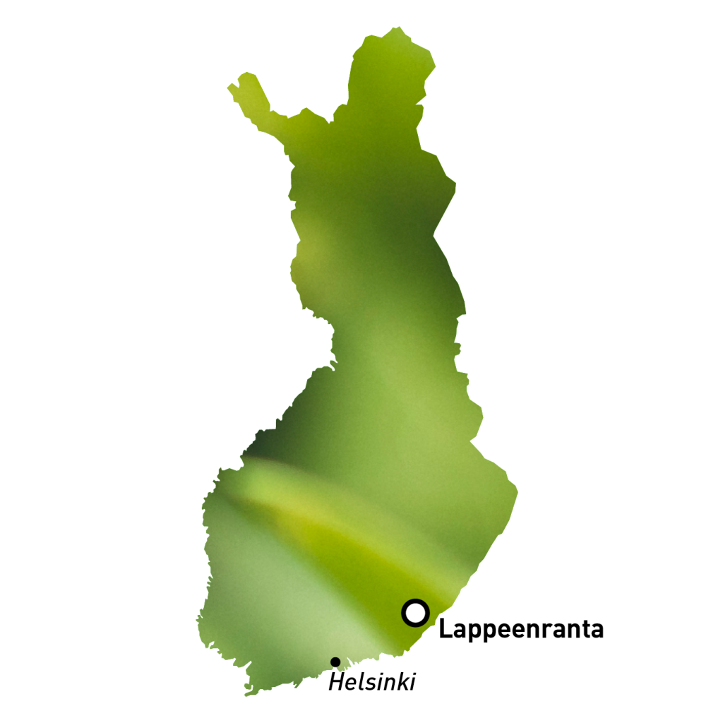 Helsinki ja Lappeenranta Suomen kartalla.