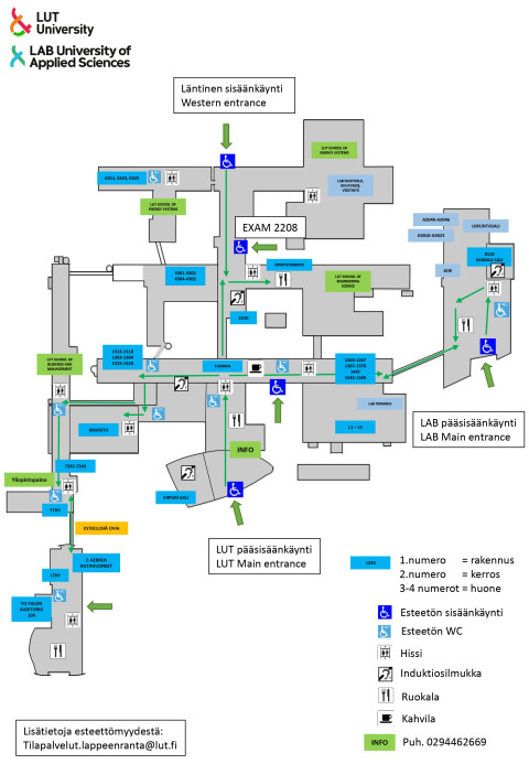 Lappeenrannan kampuksen esteettömyyskartta.